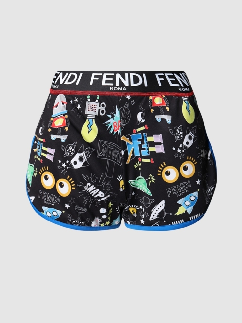 Fendi Black Multicolor Graphic Athletic Shorts
